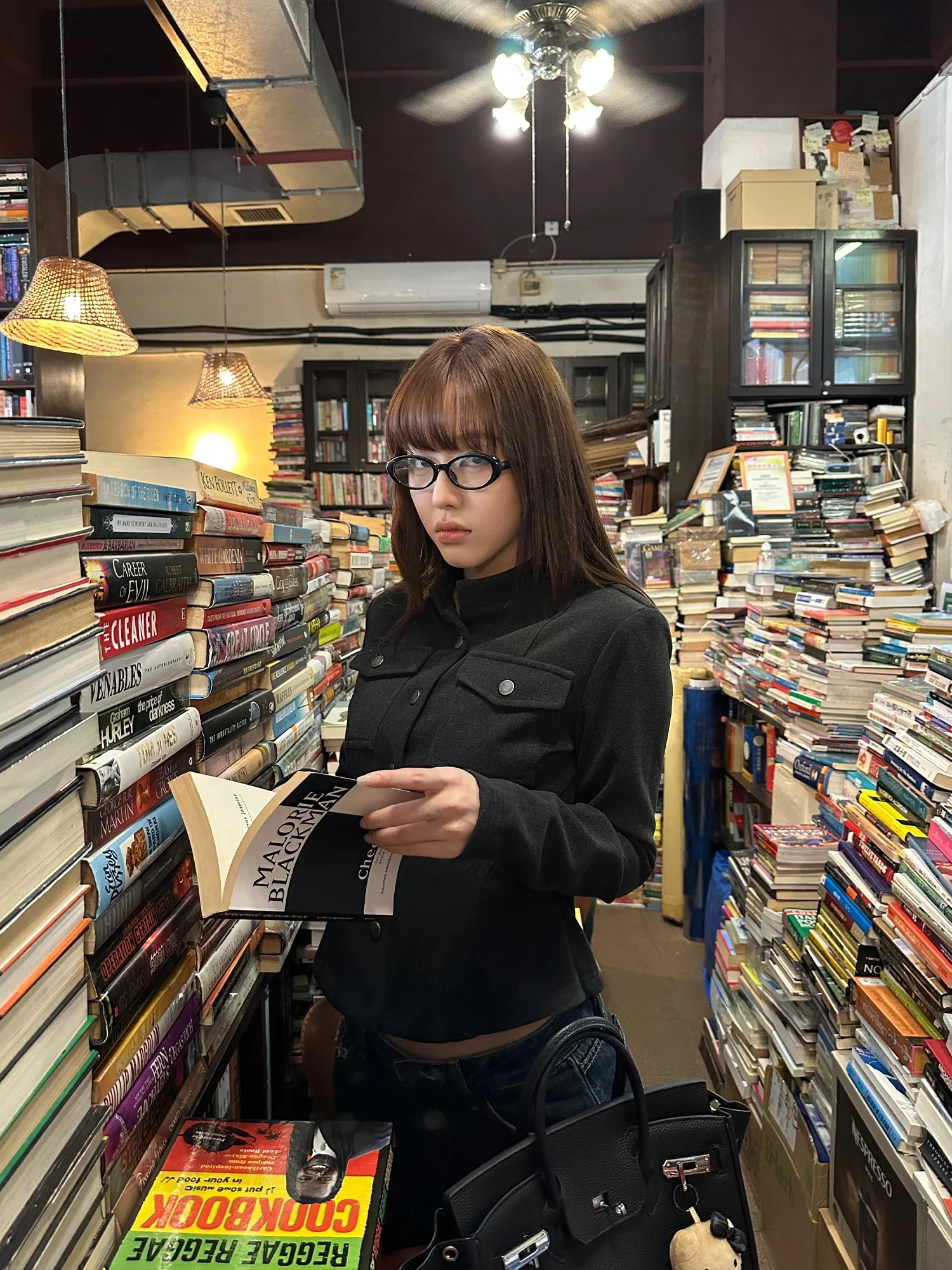 

Falin X Women's Bla Long Sve Stand Collar Jaet irt Casual Sle Polyester Blend Fabric ort Length Button up Top