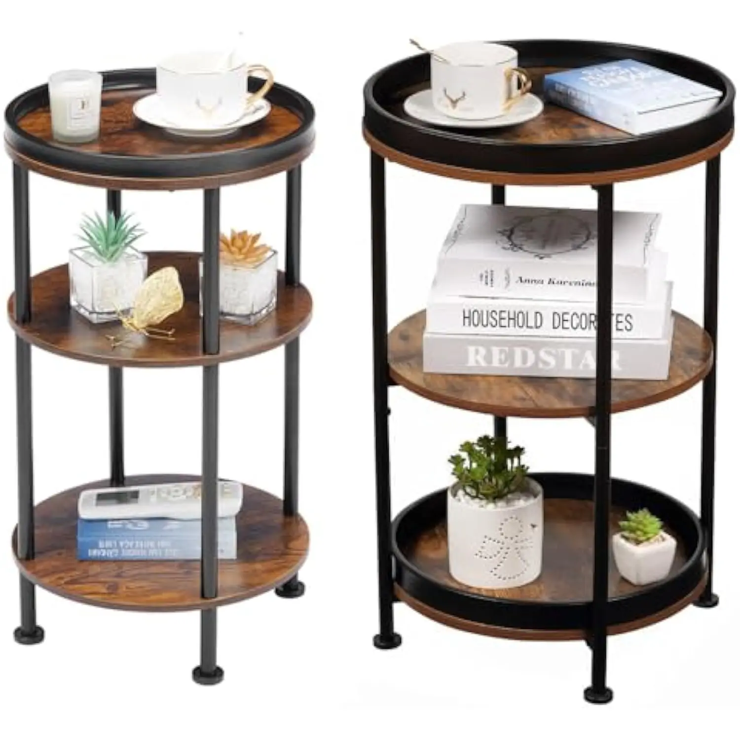 

Side Table, Small Round Side Table for Small Spaces, 3-Tier Round Accent Table Slim Corner Table, Vintage Small End Table Sofa