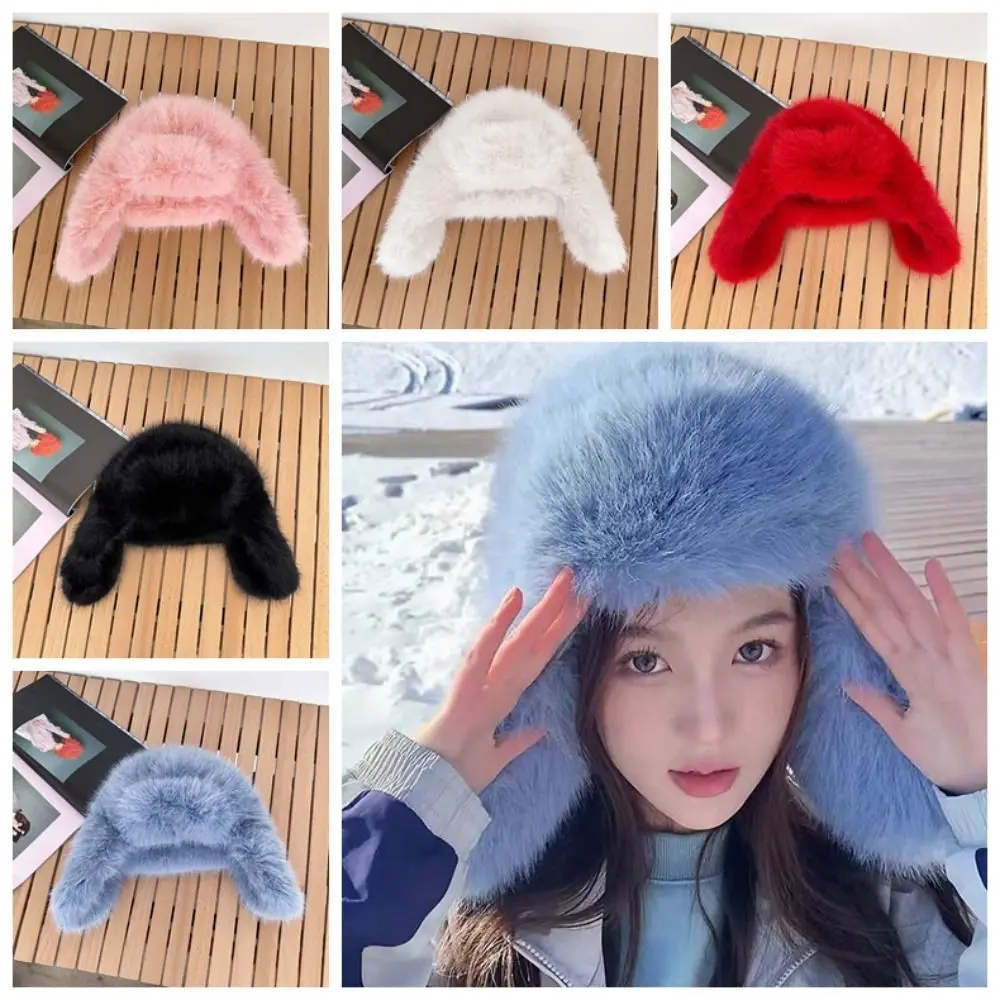

Solid Color Men Women Pilot Hat Warmer Windproof Faux Fur Pilot Cap Anti-cold Soft Ear Protection Hat Women