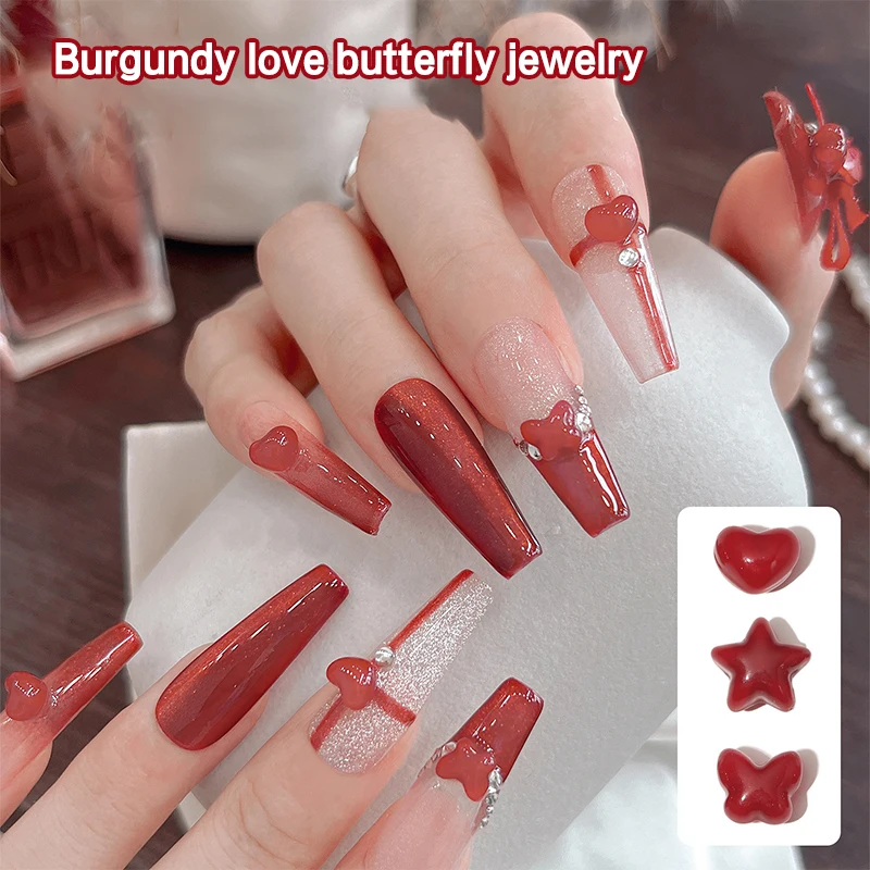 10PCS Sparkle Ice Big Red Diamonds Love Heart Butterfly Pentagram Nail Art Rhinestones Decorations Manicure Ornaments