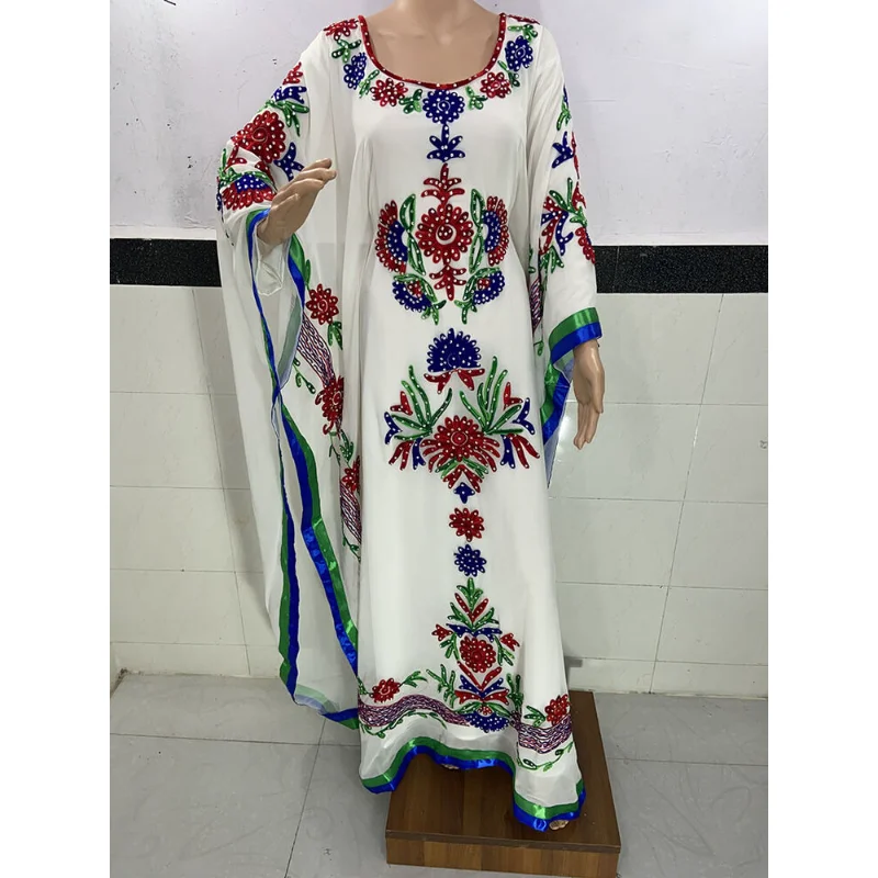 Dubai White Georgette Arabian Morccan Kaftans Abaya Farasha Dress Long European and American Fashion Trends