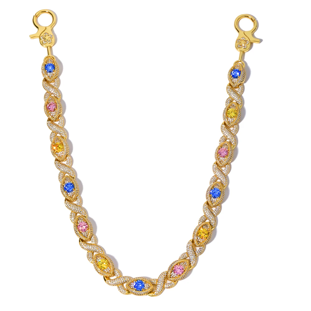 ESKEEM Custom 15mm Colorful Eye Shape Infinite Cuban Link Keychain Hip Hop Jewelry Iced Out Jeans Pocket Belt Chains for Women