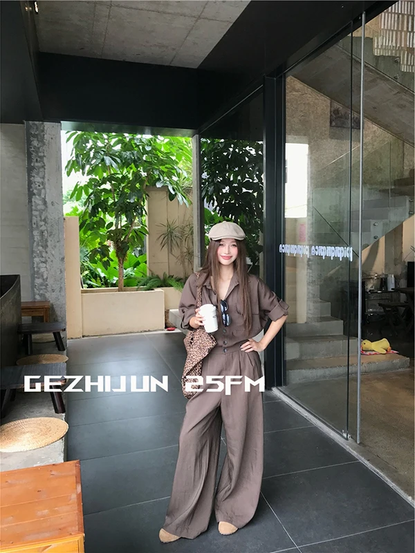 Loose Straight Leg Overalls for Women Early Autumn Workwear Utili ket Detail mid Waist Long Pants Money-Saving Sle