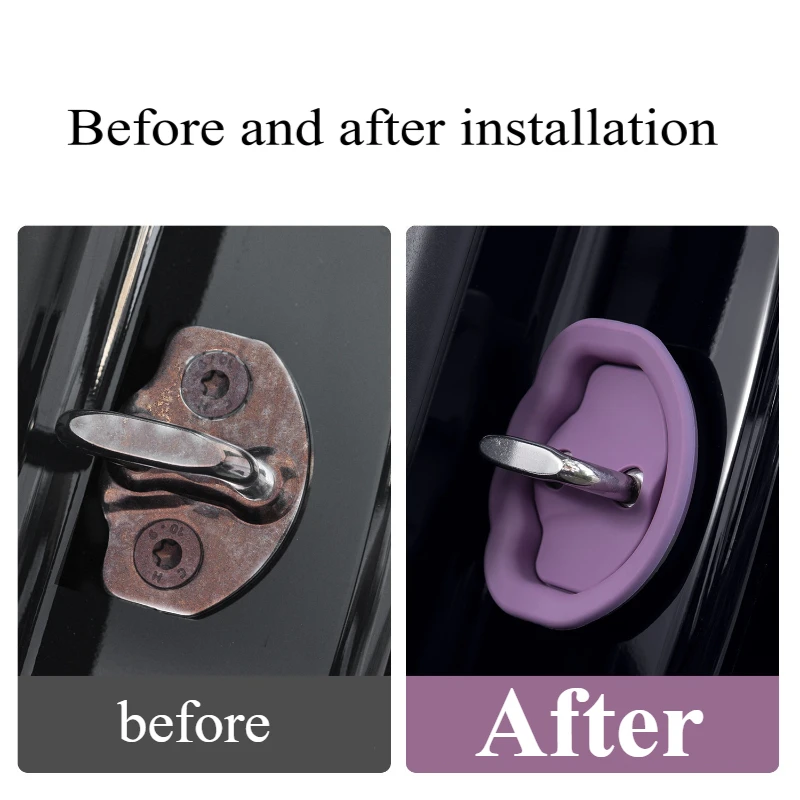 For Tesla Model Y/YL/3 Highland: 4-PC Silicone Door Lock Covers - 3M Adhesive, Anti-Rust & No Tools Interior Trim Components