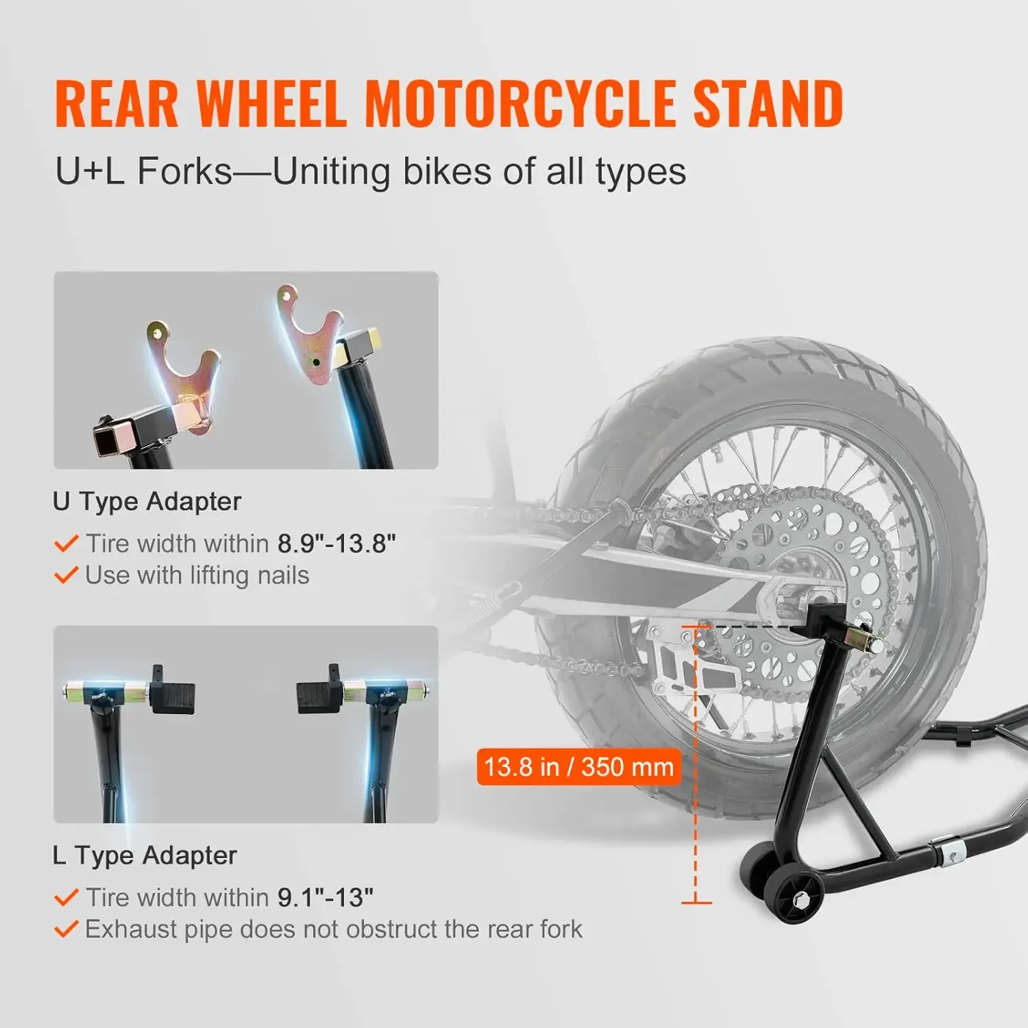 Motorcycle Stand Lift, 850lbs Front Rear Combo Stand Lift Stand, Front Wheel Fork Stand, Rear U+L Fork Swingarm Spool Stand