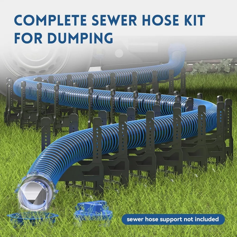 طقم خرطوم الصرف الصحي RV بطول 20 قدمًا مع تركيب دوار ومحول رؤية واضحة وأغطية تخزين للتخييم #2