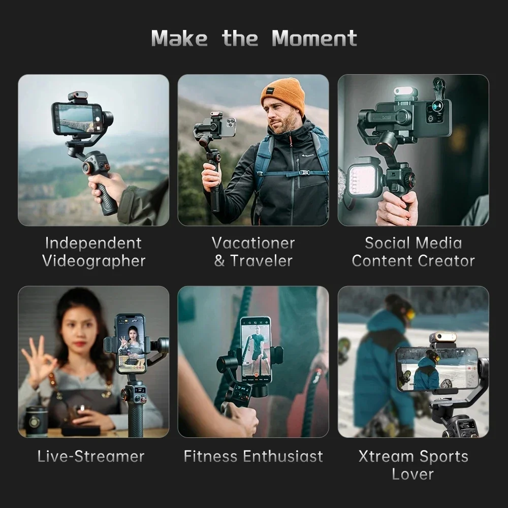 ISteady M6 KIT Handheld Gimbal Stabilizer Selfie ขาตั้งกล้องสําหรับ rtphone AI แม่เหล็กเติมแสงวิดีโอ