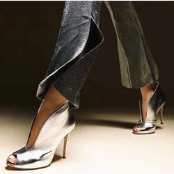 Chique Dames Hoge Hakken Suède Voorkant V-Cut Peep Toe Enkellaarzen Gladiator Laag Uitgesneden Sandaal Laarzen Street Outfit Jurk Bottines