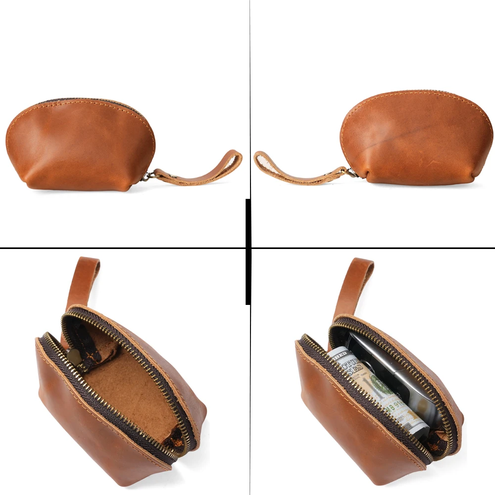 محفظة رجالية من الجلد الطبيعي حقيبة هاتف قصيرة ريترو رفيعة للغاية للسيدات من الجلد بمقبض بسيط للرجال محافظ قياسية صلبة #3