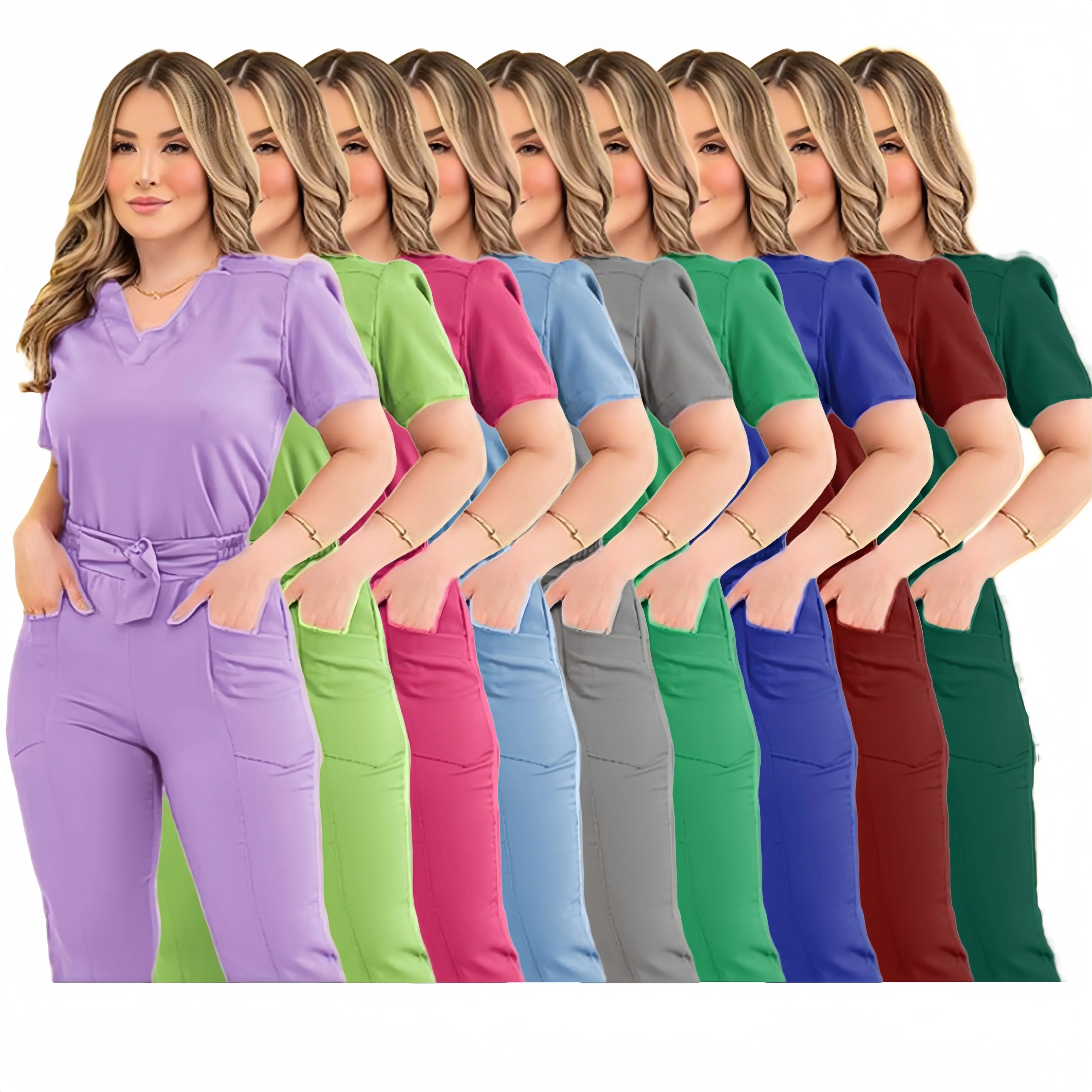 Sweet Spa Beauty Salon Uniform Women Doctor and Nurse WorkWear Blouse Stretchy Scrubs Uniforms Sets for Plastic Surgery Hospital