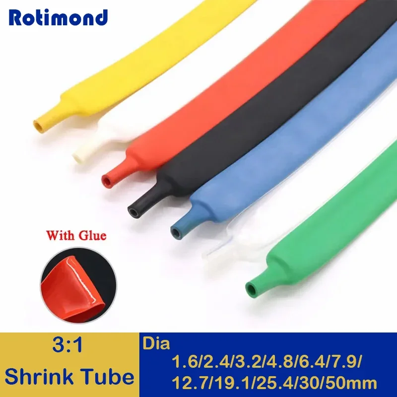 

1M 3:1 Heat Shrink Tube With Double Wall Glue Tube Diameter 1.6/2.4/3.2/4.8/6.4/7.9/9.5/12.7/15.4/19.1/25.4/30/39/50mm