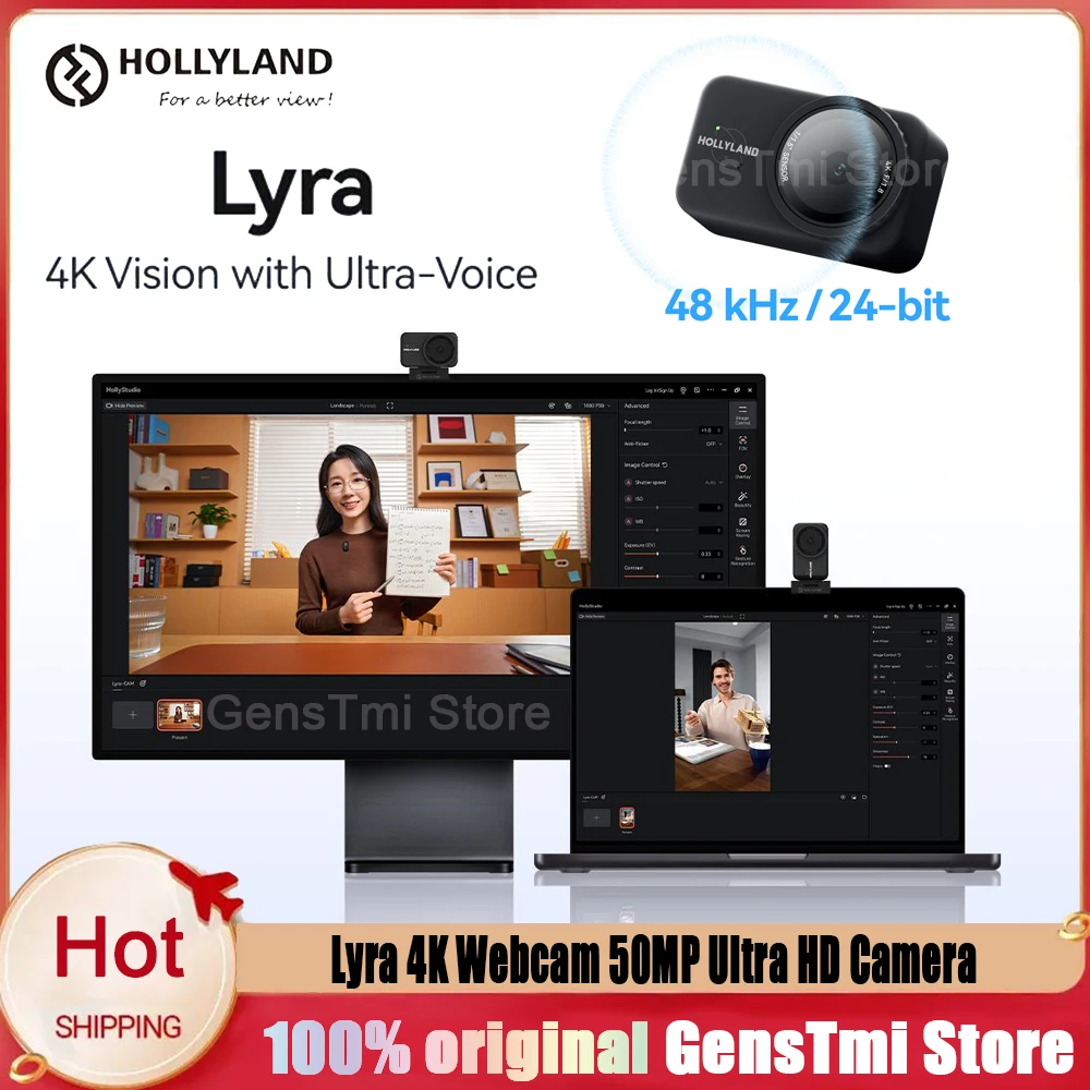 Hollyland Lyra 4K Webcam 50MP Ultra HD Camera AI Auto Tracking for Video Conference Live Streaming Online Teaching Interview