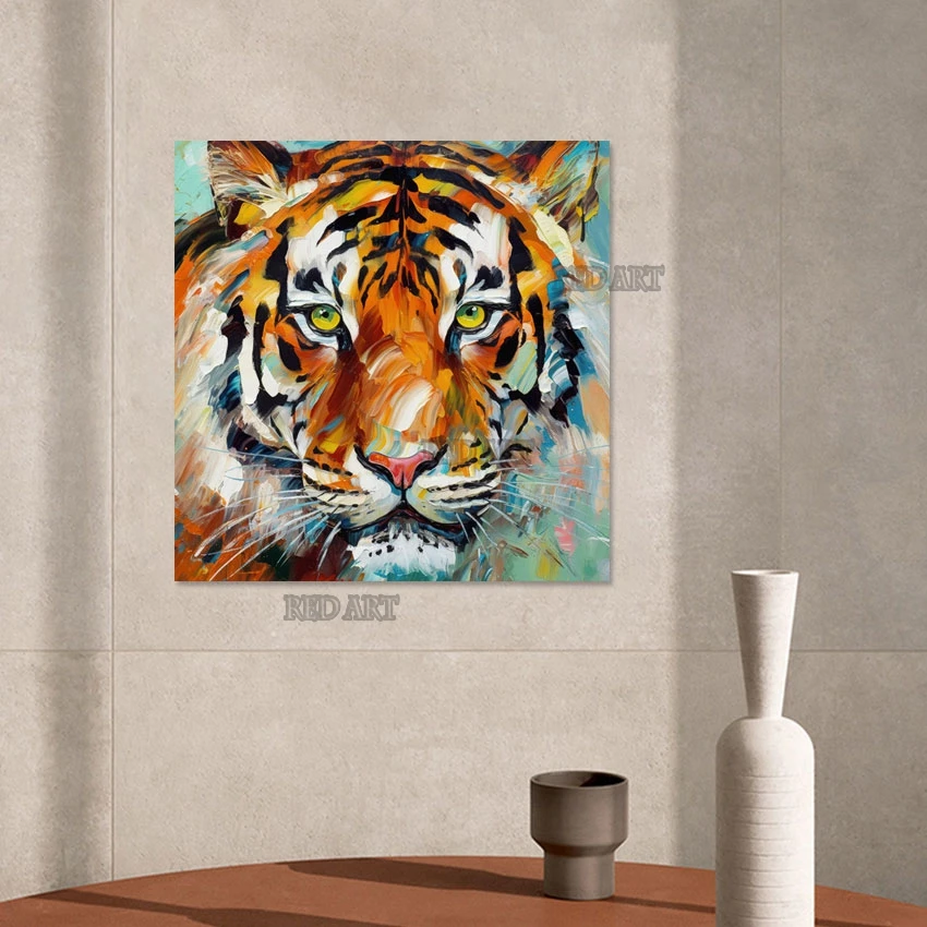 Bedroom Decor Wall Hangings Luxury Animal Picture Art Unframed Handmade Large Tiger Oil Painting For Hotel Showpieces Set