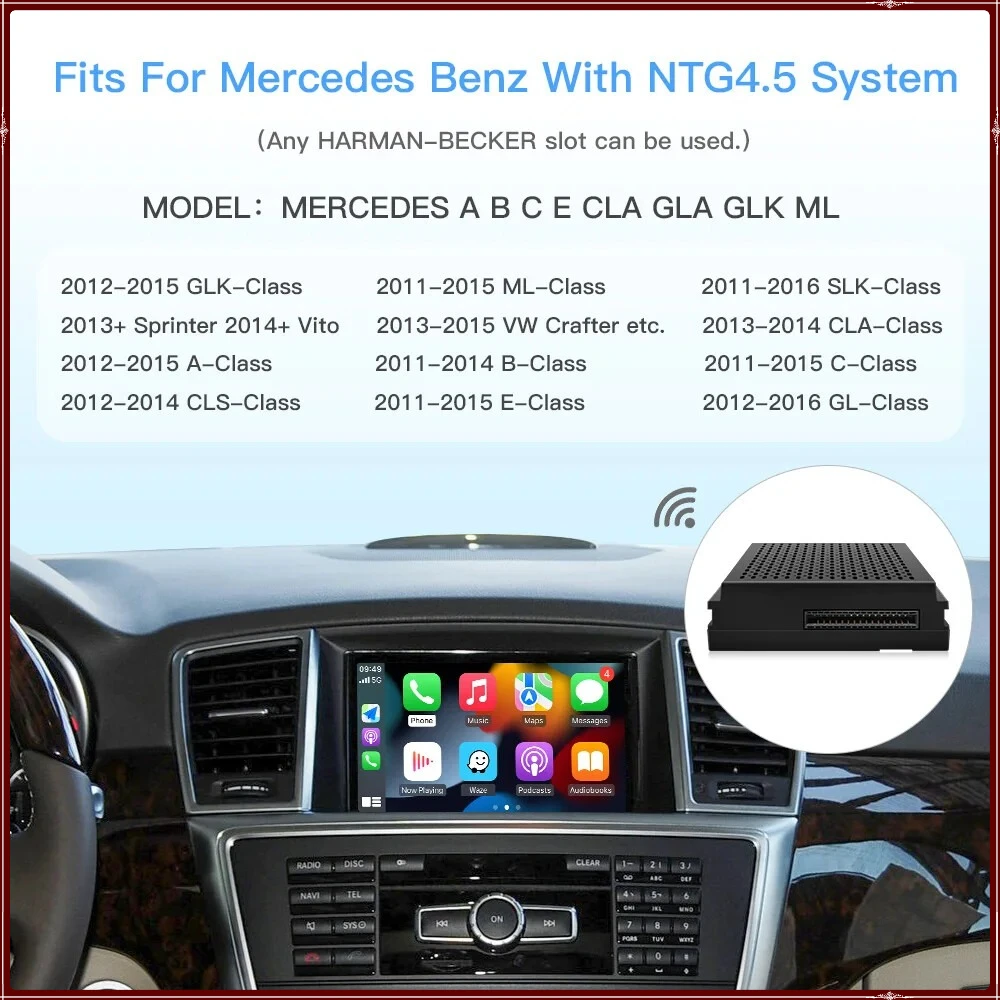 

REEIIO Android Auto/Wireless Carplay For Mercedes Benz A B C E CLA GLA GLK ML NTG4.5 Support Reverse Camera Becker Module