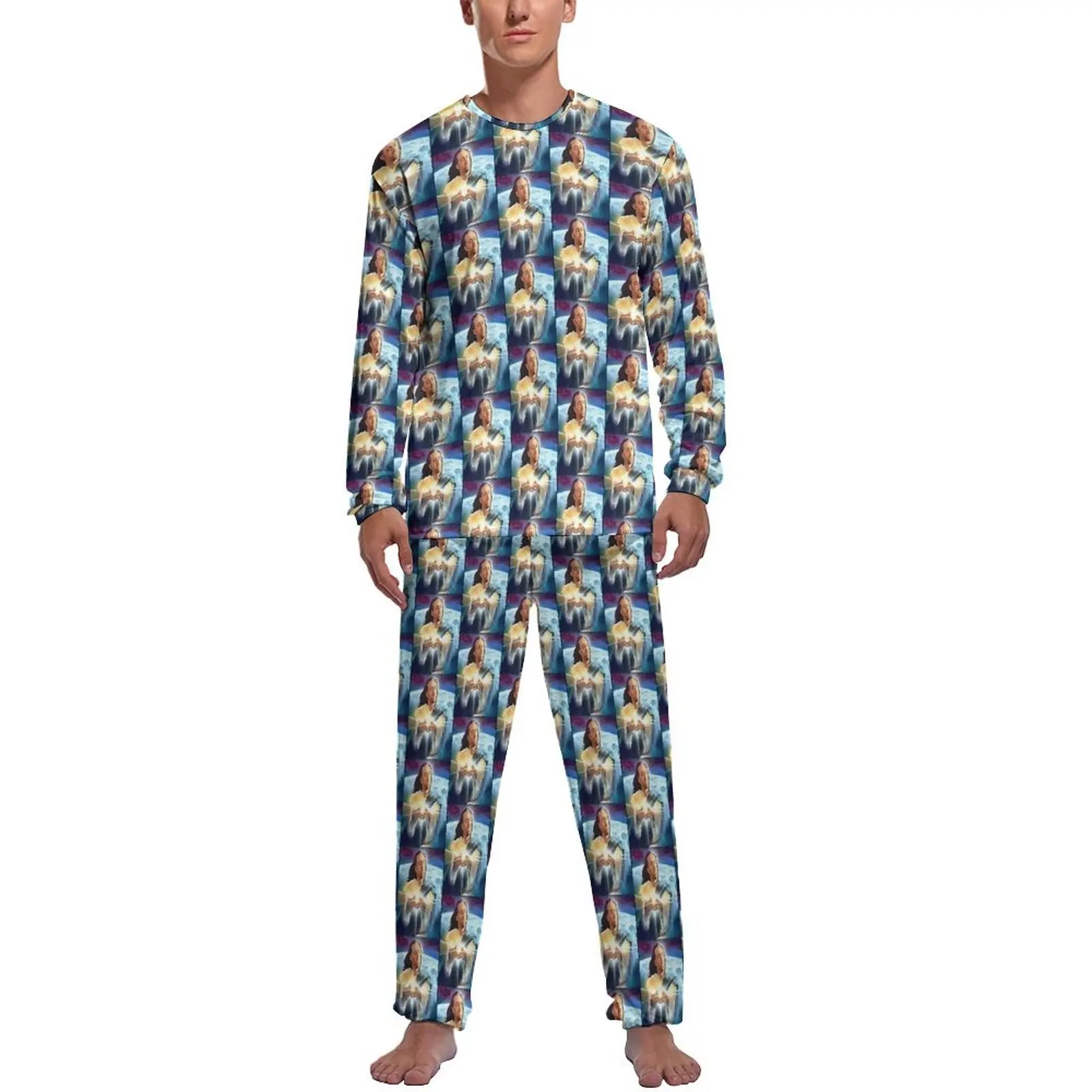 Jesus Nicholas Cage Pajamas Long Sleeves  Two Piece Room Pajama Sets Daily Men Custom Cool Sleepwear