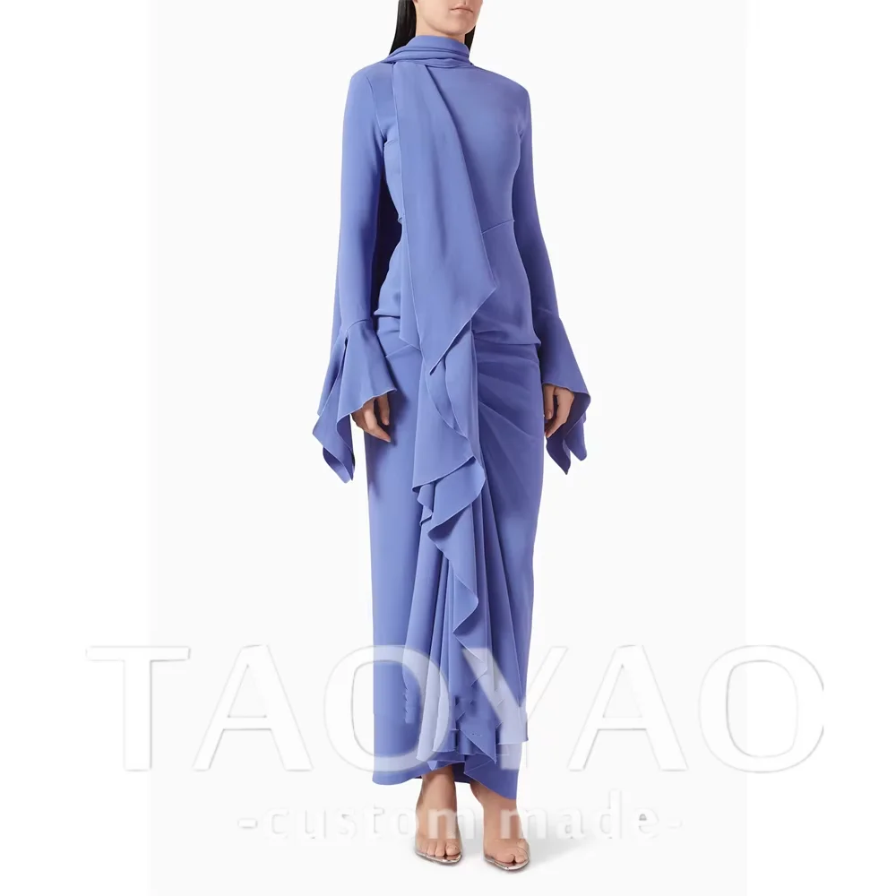 

Mermaid High Neck Prom Dress Ruffles Ankle Length Long Sleeves Evening Summer Customized Elegant Party Dress For Women 2024