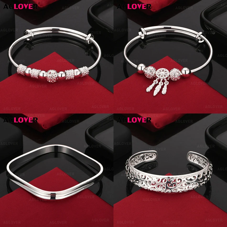

AGLOVER 925 Sterling Silver Hollow Pattern Open Bracelet Women Noble and Elegant Anniversary Gift Jewelry
