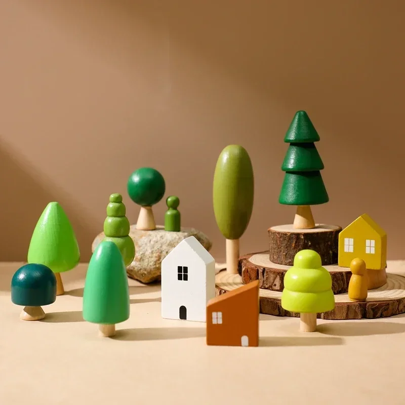 1Set Wooden Natural Simulation Tree Wooden Toys for Children Montessori Game Educational Toy Baby Room Decoration Baby Gifts