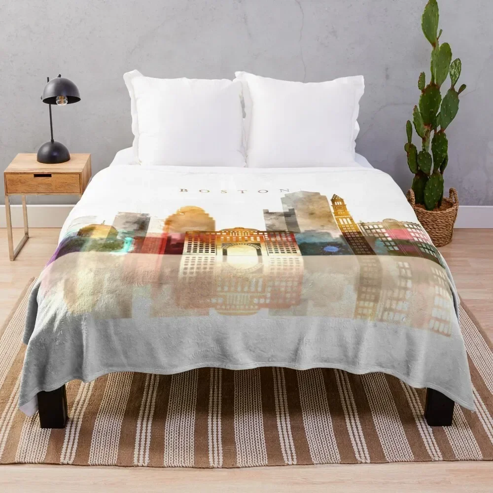 City of Boston - watercolor Throw Blanket Winter beds Thins warm winter Luxury Thicken Blankets