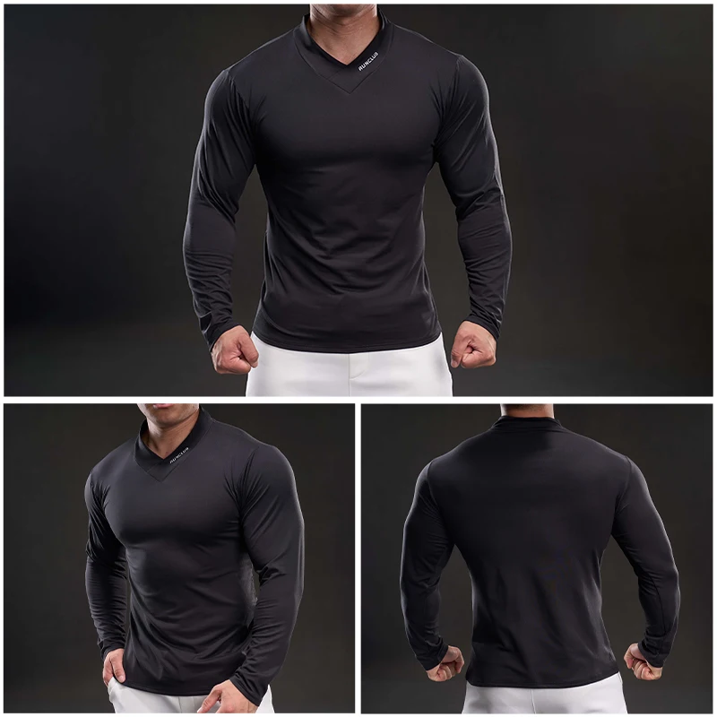 

Весенне-летняя мужская облегающая дышащая спортивная одежда для активного отдыха, модная и простая быстросохнущая футболка с длинным рукавом
