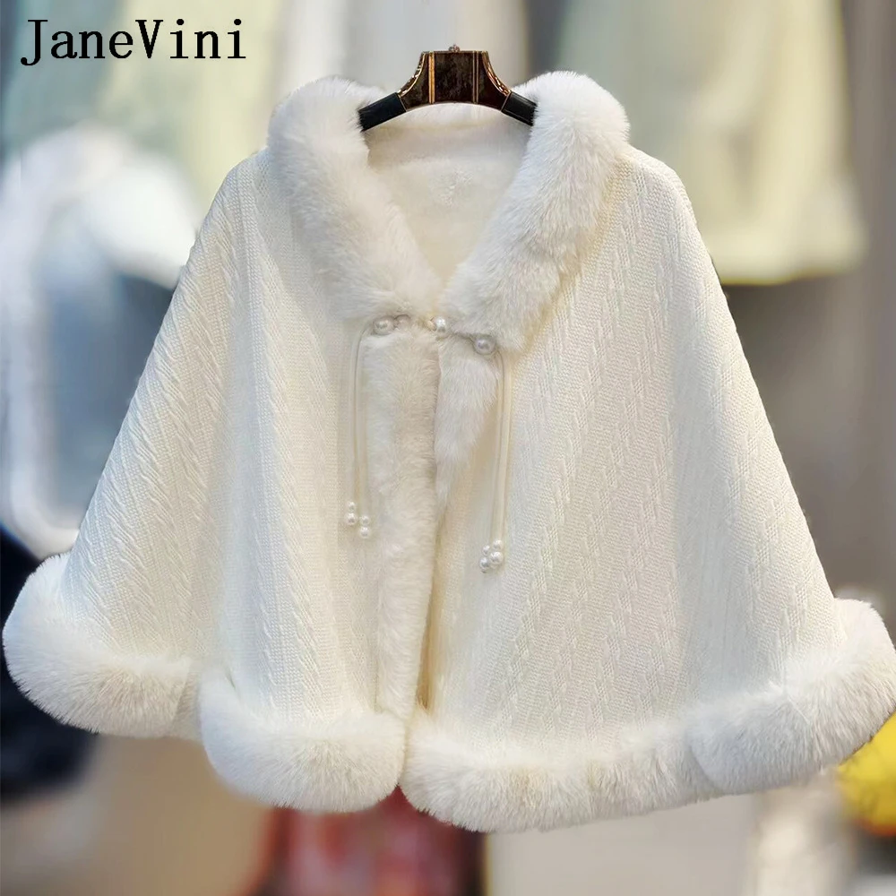 

JaneVini Ivory Faux Fur Wedding Dress Shawl Bridal Wrap Jacket Bride Party Bolero Woman Elegant Burgundy Cape Cloak Shrugs Stole