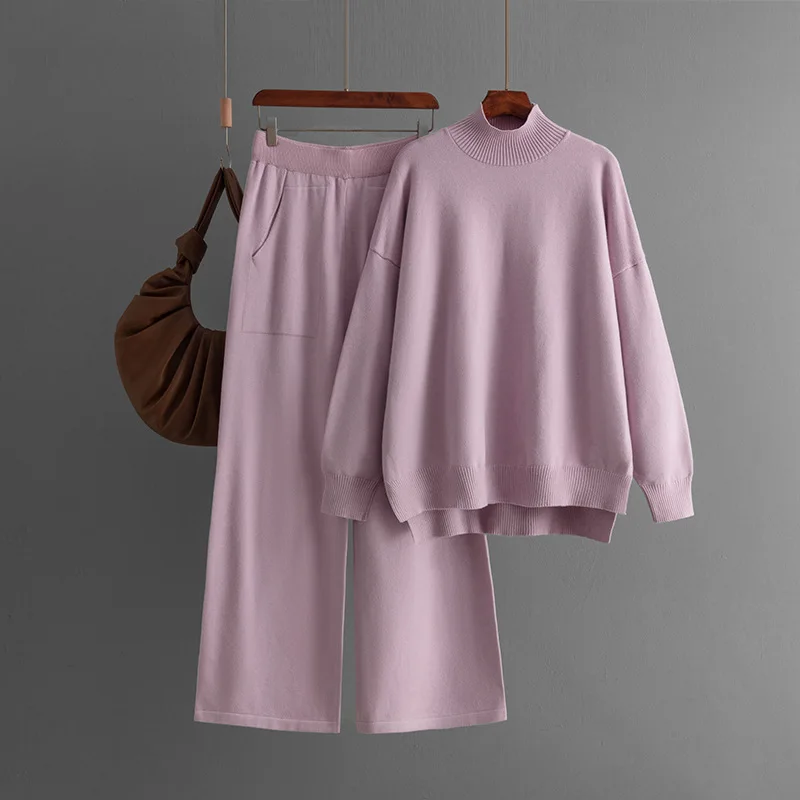 طقم سترة محبوكة بنصف الياقة المدورة بلون سادة للنساء، على الطراز الأوروبي والأمريكي، موضة خريف وشتاء 2025 غير رسمية S #6