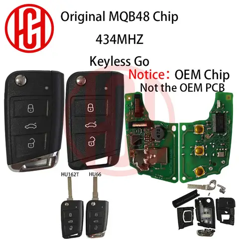 Chave inteligente original mqb48 chip keyless go 5g0 959 752bc m ab ad etc para vw golf polo touran 3 botões flip chave remota do carro 434mzh