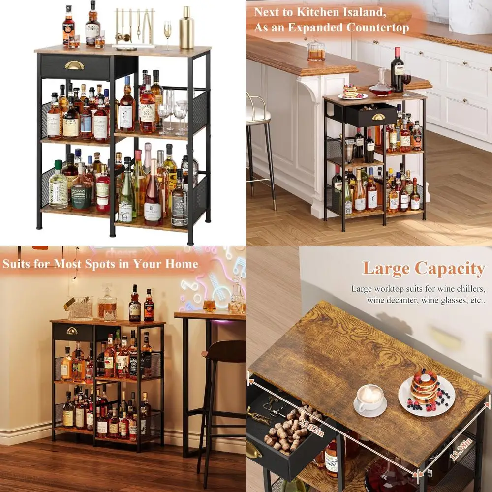 

5-уровневый домашний барный шкаф с выдвижным ящиком, винтажный коричневый, для хранения бутылок вина, виски и ликеров