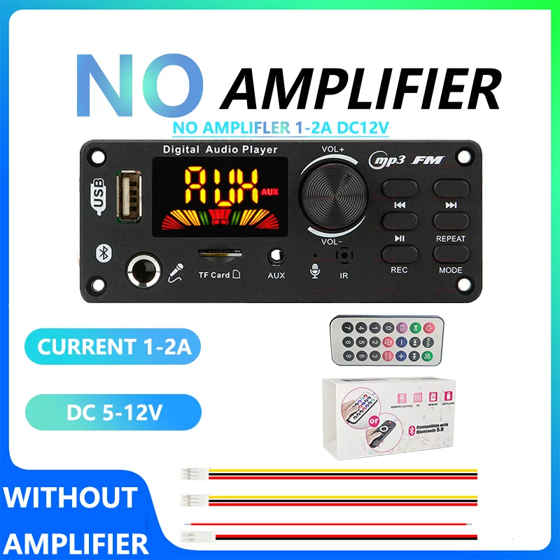 DC 12V Bluetooth 5.0 MP3 WMA WAV APE Decoder Board Hands-free Car Audio Microphone USB TF FM Radio Mp3 Music Player Speaker