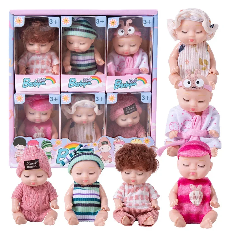 6PCS Lifelike Silicone Baby Dolls with Removable Arms and Legs Colorful Clothes for Baby Kids Gift 4inch Reborn Baby Doll