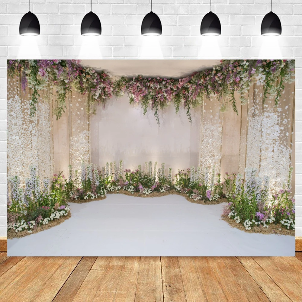 Wedding Backdrop Flowers Curtain Interior Scene Bridal Shower Bride Portrait Photography Background Decor Photo Studio Props