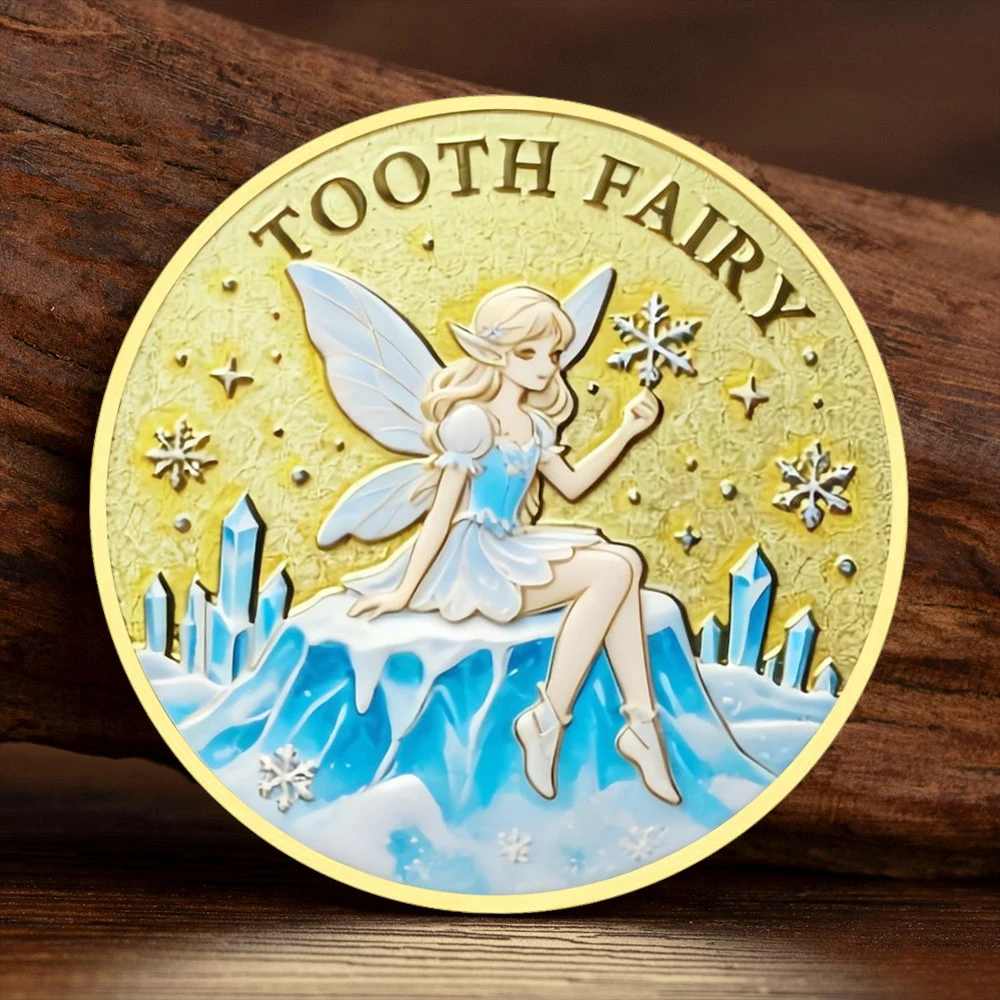 Winter Tooth Fairy Snowflake Enamel Gold Plated Challenge Coin Kids Lost Teeth Reward Souvenir Gift Keepsake Collectible Coin