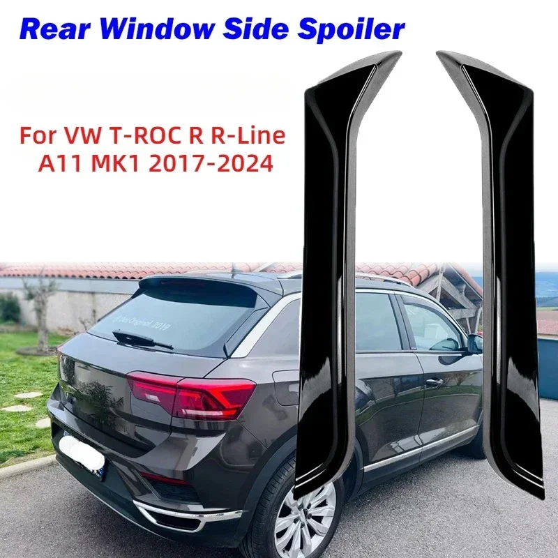 Car Rear Window Side Spoiler Wing Trim Stickers Spoilers Canards Splitter For VW T-ROC R R-Line A11 MK1 2017-2024 Glossy Black