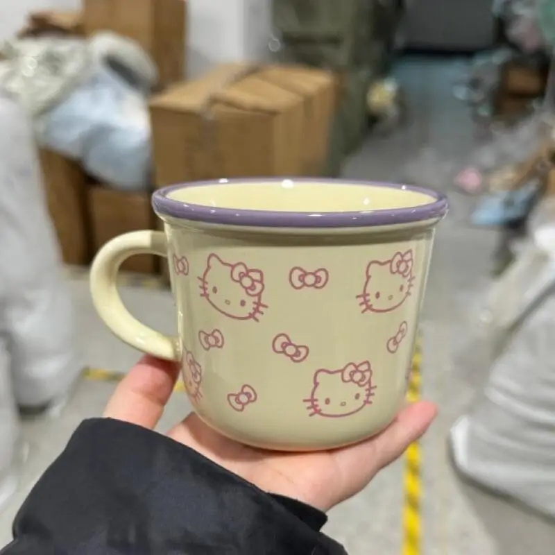 

Kawaii Hello Kitty Purple Rim Ceramic Mug Fresh Style Household Breakfast Coffee Milk Water Cup High Beauty Desktop Drinking Cup