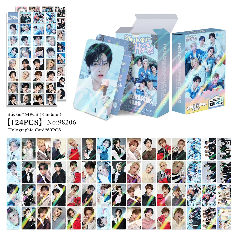 

124pcs Stray Kids Album Laser Cards Flash Cards SKZOO STAY in Our Little House LOMO Cards Stickers Postcards Fan Collection Card