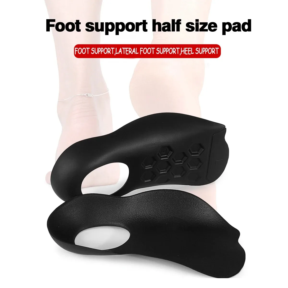Arch Support Shoe Insoles 2-Pack‌ – Half Orthotics for Running/Work Shoes, Relieves Heel & Foot Pain, Premium Cushioning Black