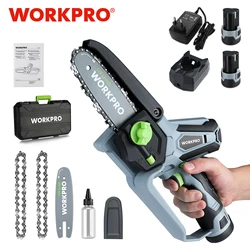 WORKPRO 12V Mini Chainsaw Portable Electric Pruning Saw Rechargeable Small Wood Spliting Chainsaw Woodworking Tool for Garden