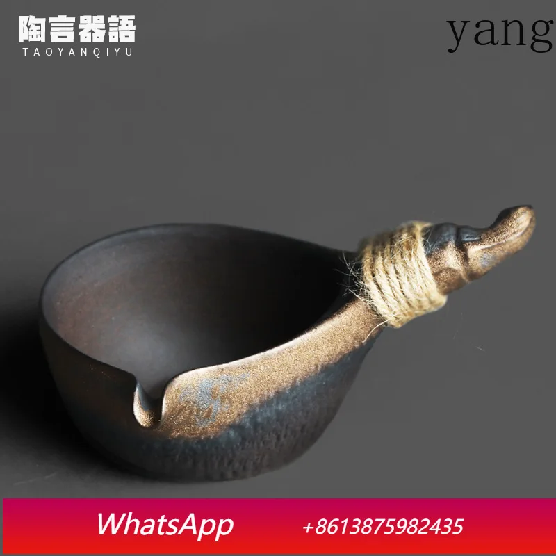 

LH Jingdezhen rock pottery gilt spoon ear shape side handle fair cup retro coarse pottery tea dispenser