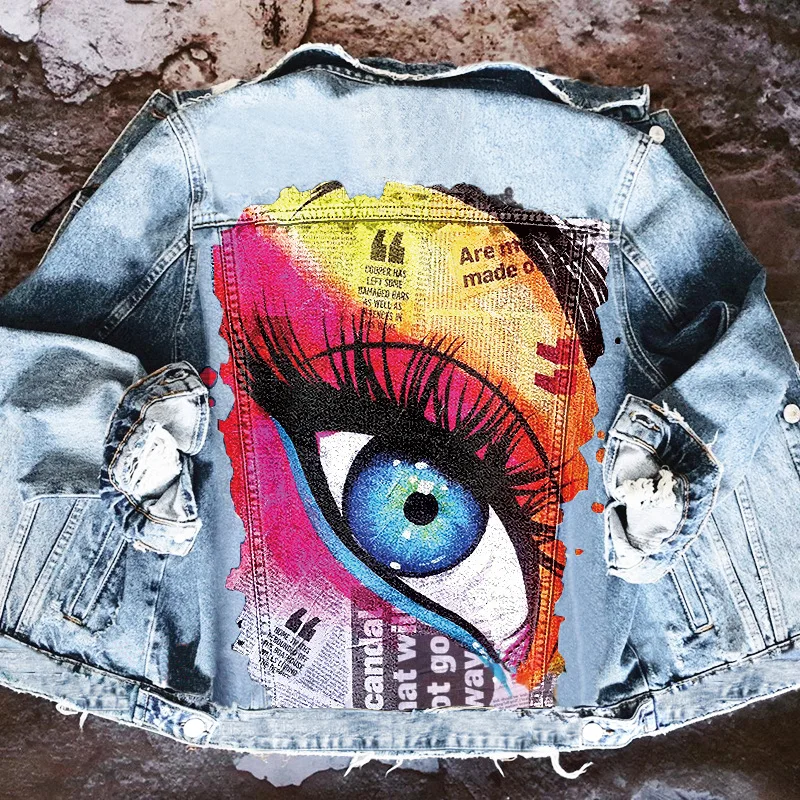 Big Eyes European and American  Foreign Trade Denim Jacket Ladies High Street Hip-Hop Loose  Coat