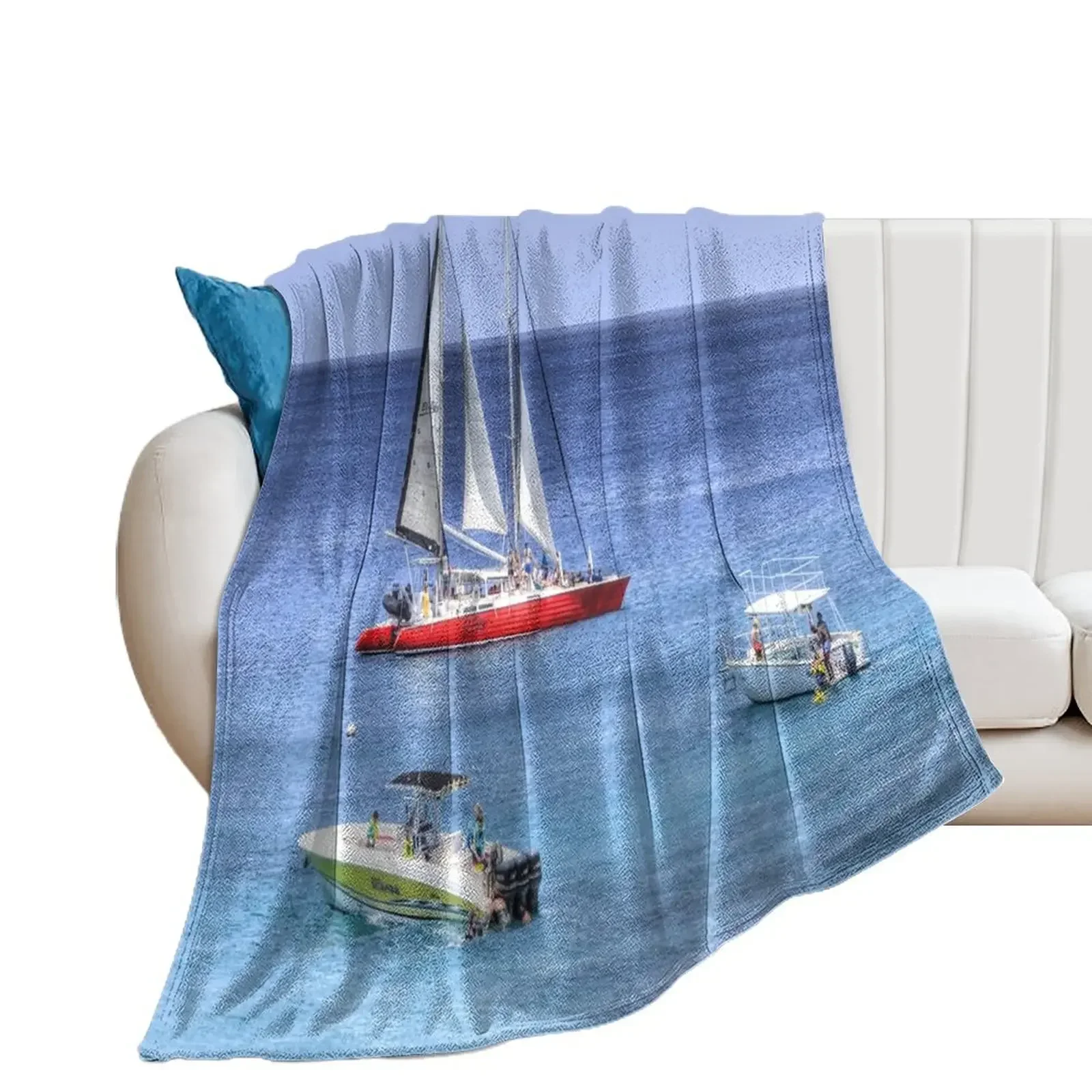 Barbados Blue Sea Catamaran Throw Blanket Flannels Decorative Sofa Hairy Blankets