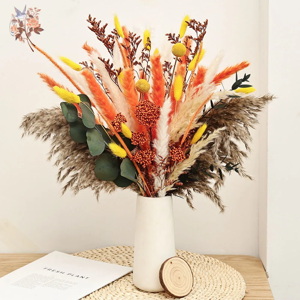 

52Pcs Natural Dried Flowers Fall Pampas Silver Dollar Eucalyptus Bouquet for Boho Home Vase Table Decor Real Floral Arrangement