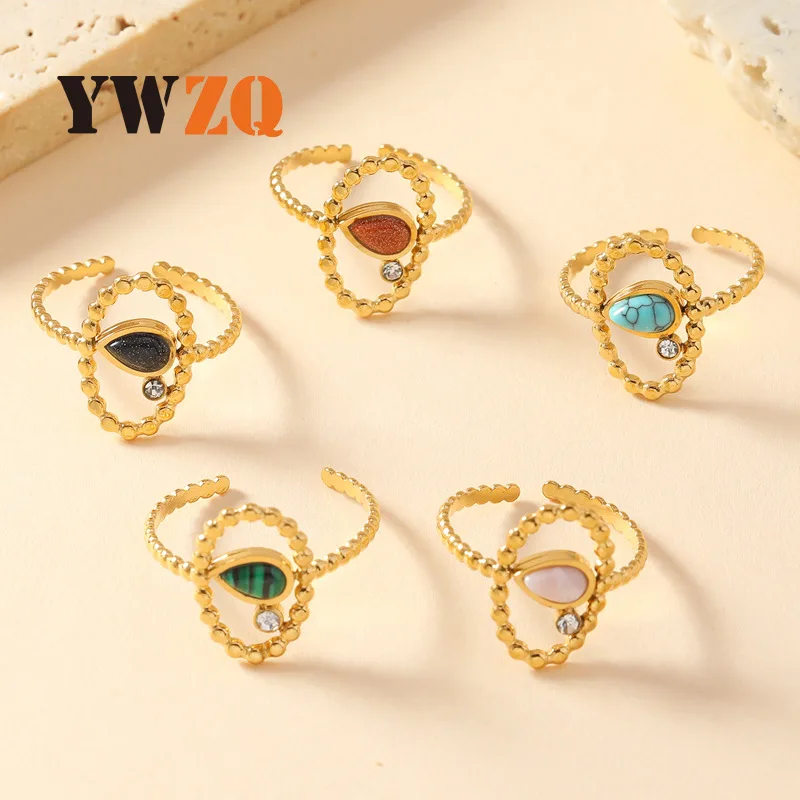 1pcs Hot Selling multi-color Adjustable Ring With Peacock Stone Droplet Shaped Diamond Inlaid Stainless Steel Bracelet Ring