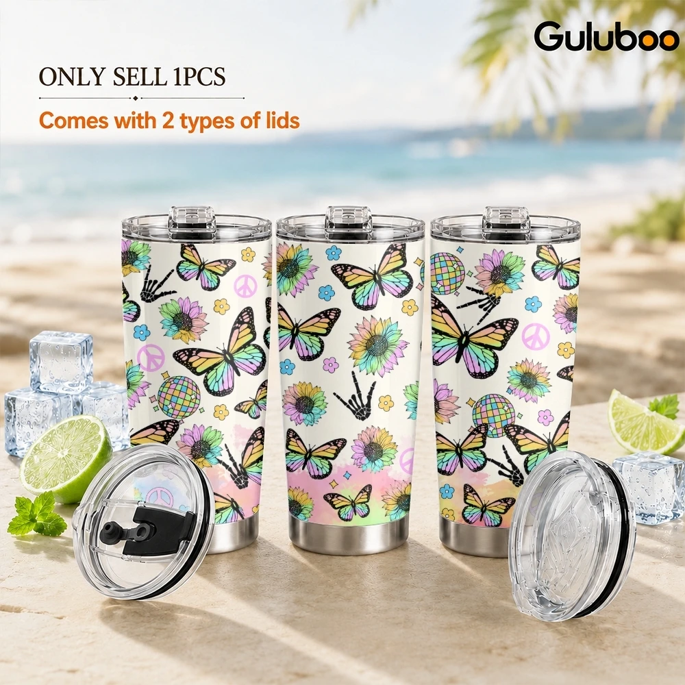 Spirit of Freedom Vacuum Flasks 20oz Stainless Steel Tumbler with 2 Lids & Reusable Straw Vacuum Insulated Travel Mug