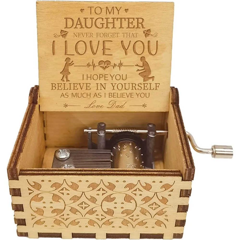 

1pcs Daughter Gift Music Box Wooden Hand Crank Engraved Musical Box Play You are My Sunshine Vintage Birthday Graduation Gift