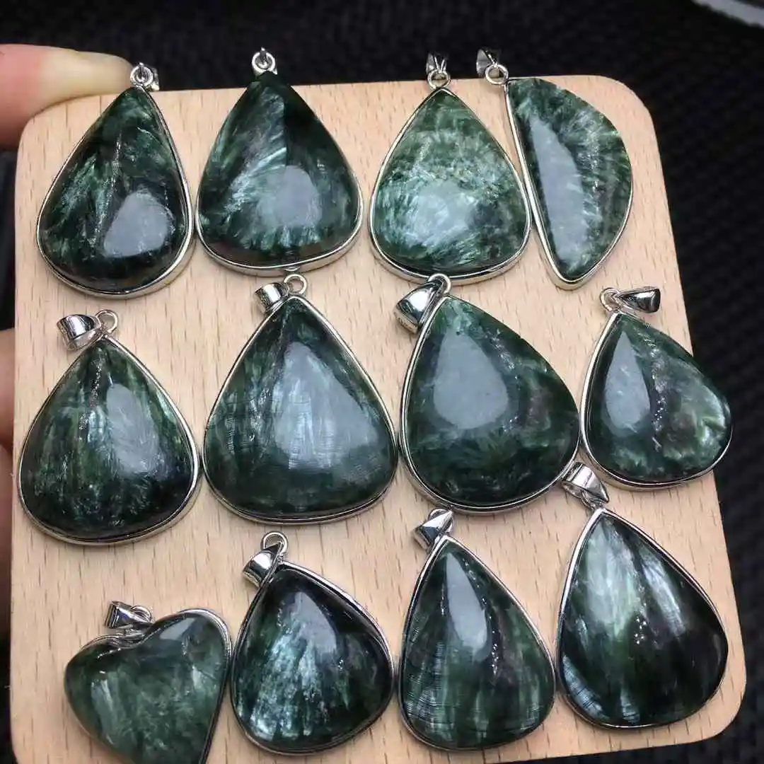 Unit One Piece 925 Silver With Natural Green Seraphinite Gemstone Crystal Teardrops Pendant