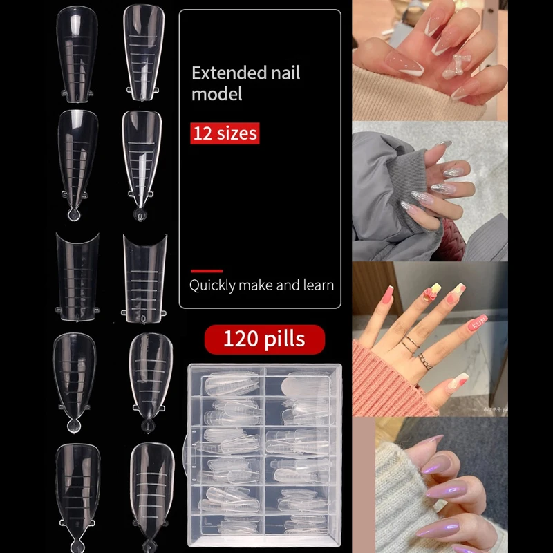 Fake Nails Poly Extension Gel Dual Nail Form Coffin Nails Clear Ballerina Nail Tips Full Cover 120pcs with Storage Box Nail Art