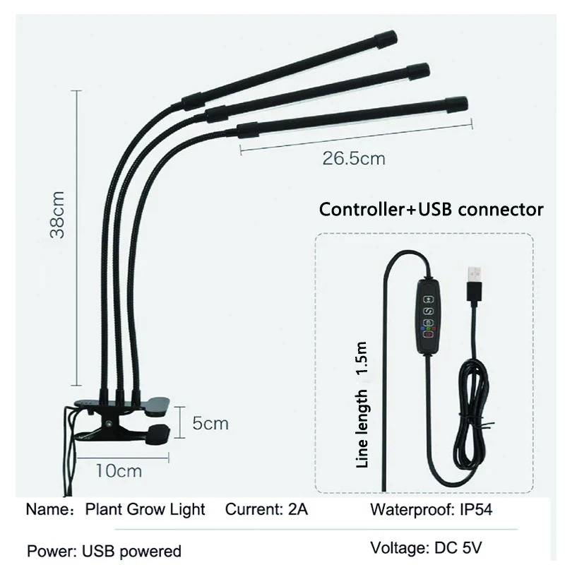Full Spectrum Plant Grow Light with Clip Phytolamp, 10 Dimmable Levels, Auto On Off with 3/9/12H Timer