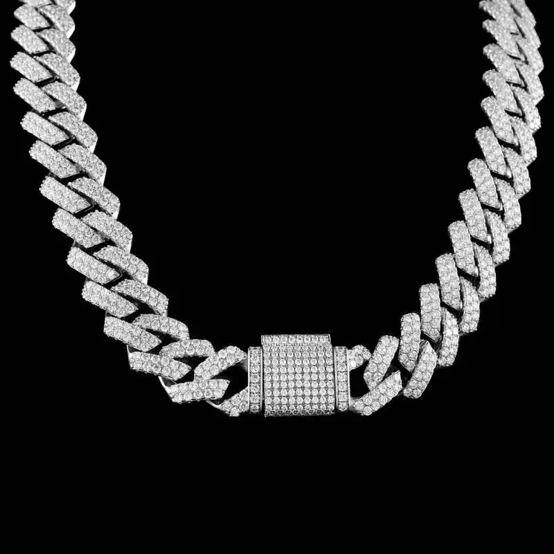 

Хип-хоп 16 мм VVS Муассанит Iced Out Diamond Стерлингового Серебра 925 пробы Мужское Ожерелье Золотая Цепочка Майами Кубинская Звенья Цепи