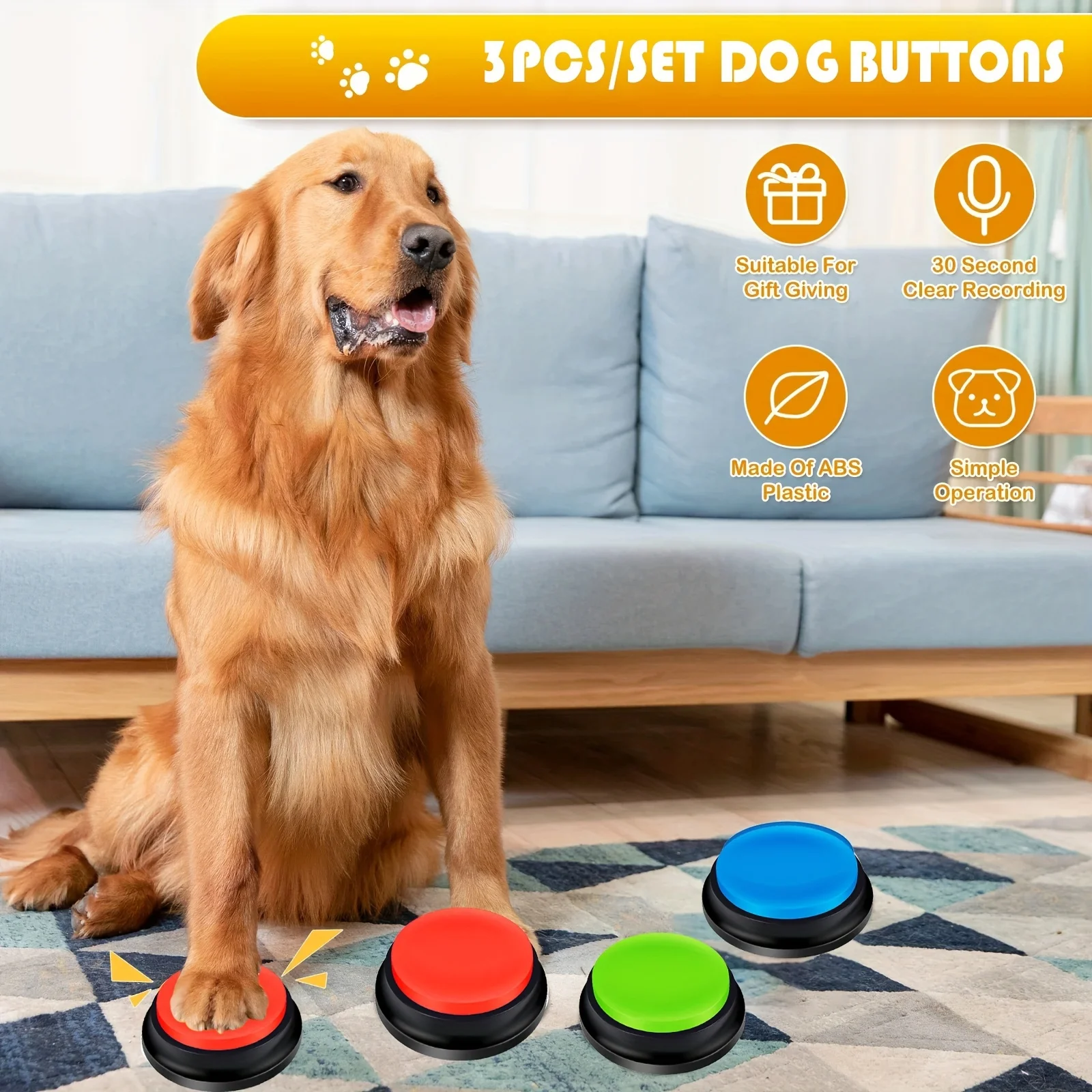 3pcs botões de comunicação para animais de estimação sem baterias