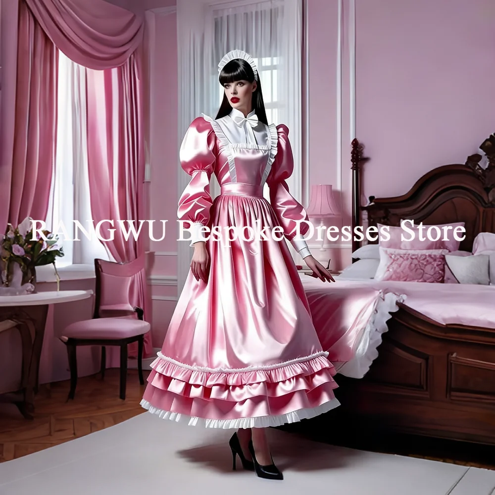 

Pink Maid Prom Dresses 2026 Apron Long Sleeves Cosplay Evening Dress Chic Cocktail Graduation Party Wear Customized